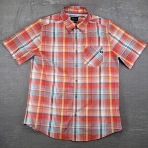 Marmot‎ Mens Plaid Short Sleeve Button Up Shirt Red Yellow Blue Size Med